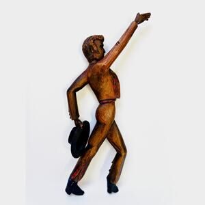 Vintage Hand Carved Spanish Dancer Wall Sculpture 19" Mid Century Folk Art